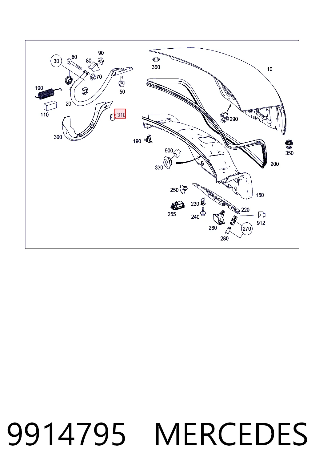 9914795 Mercedes Кліпса термоізоляції капота
