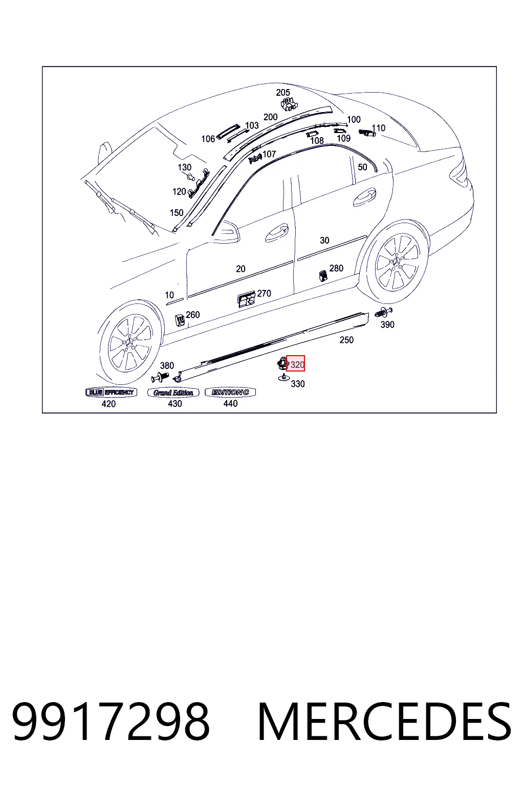 9917298 Mercedes Кліпса кріплення накладок порогів