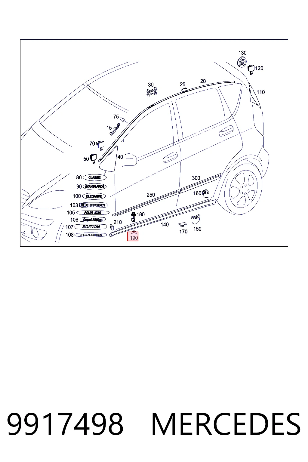 9917498 Mercedes Кліпса кріплення накладок порогів