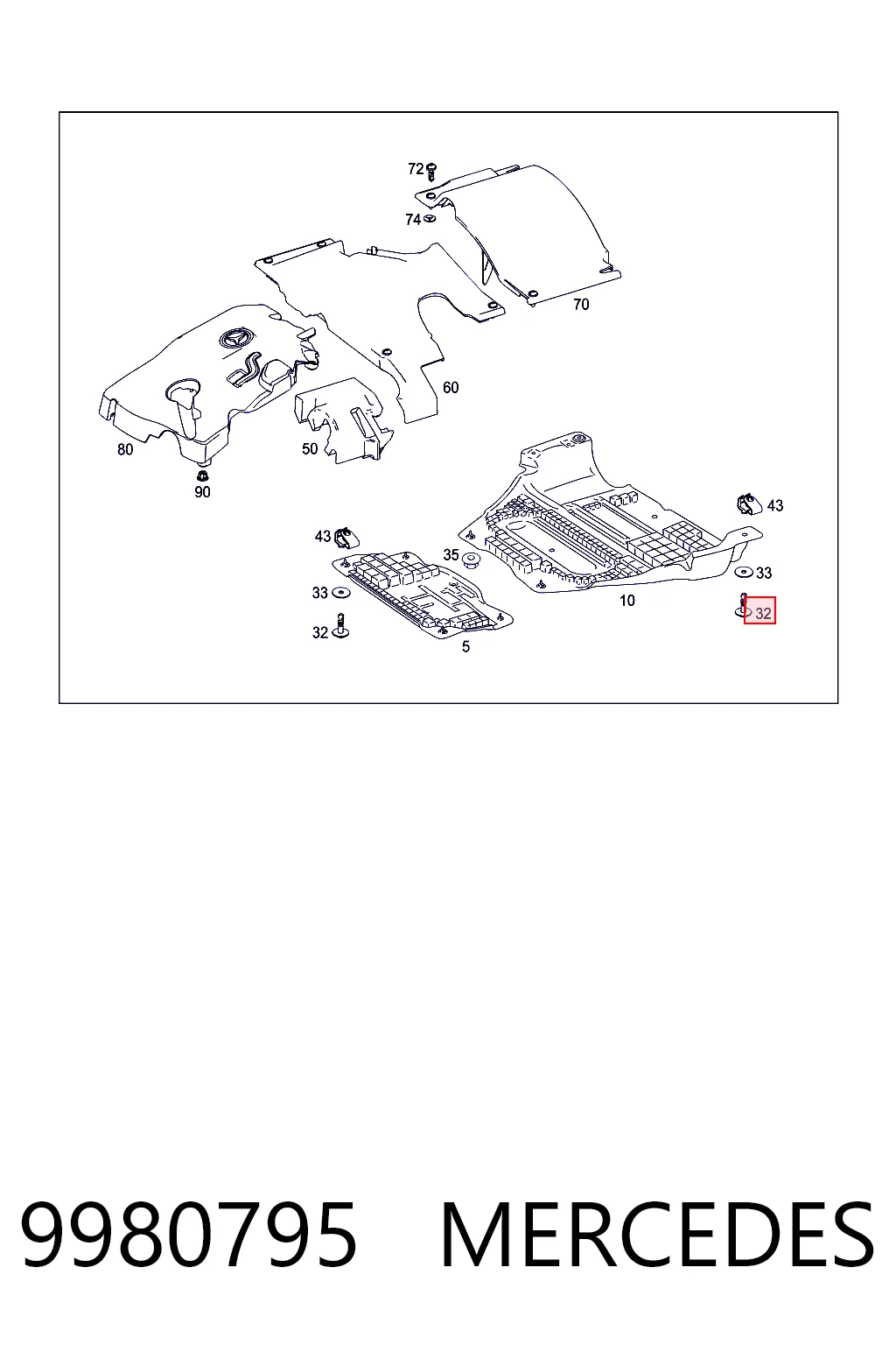 Захист моторного відсіку Mercedes E седан (W212) (2009 - 2016) ціна, від 1.84 USD