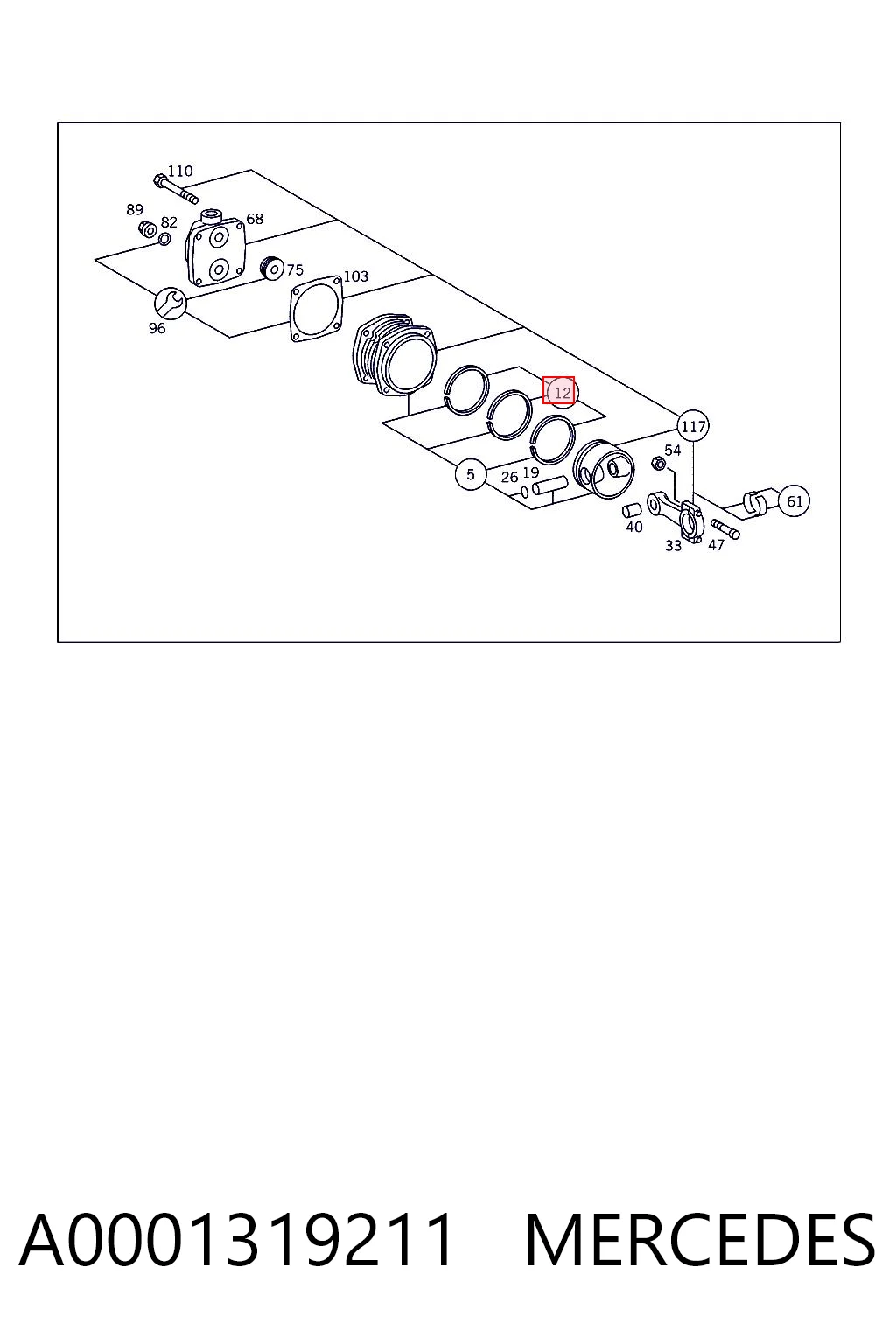 A0001319211 Mercedes Кільця поршневі компресора, на 1 циліндр, STD