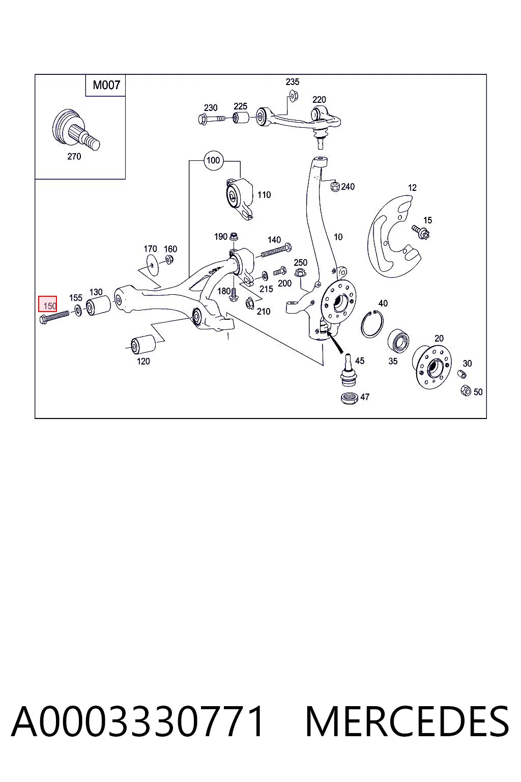 A0003330771 Mercedes Болт переднього важеля, нижнього