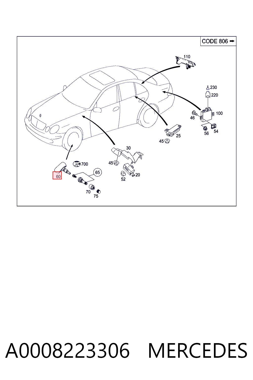 A0008223306 Mercedes Датчик шин