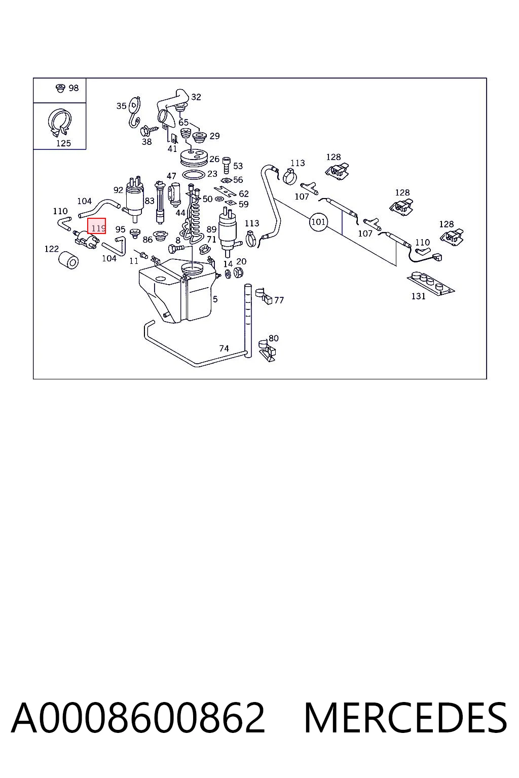A0008600862 Mercedes Трійник системи склоомивача