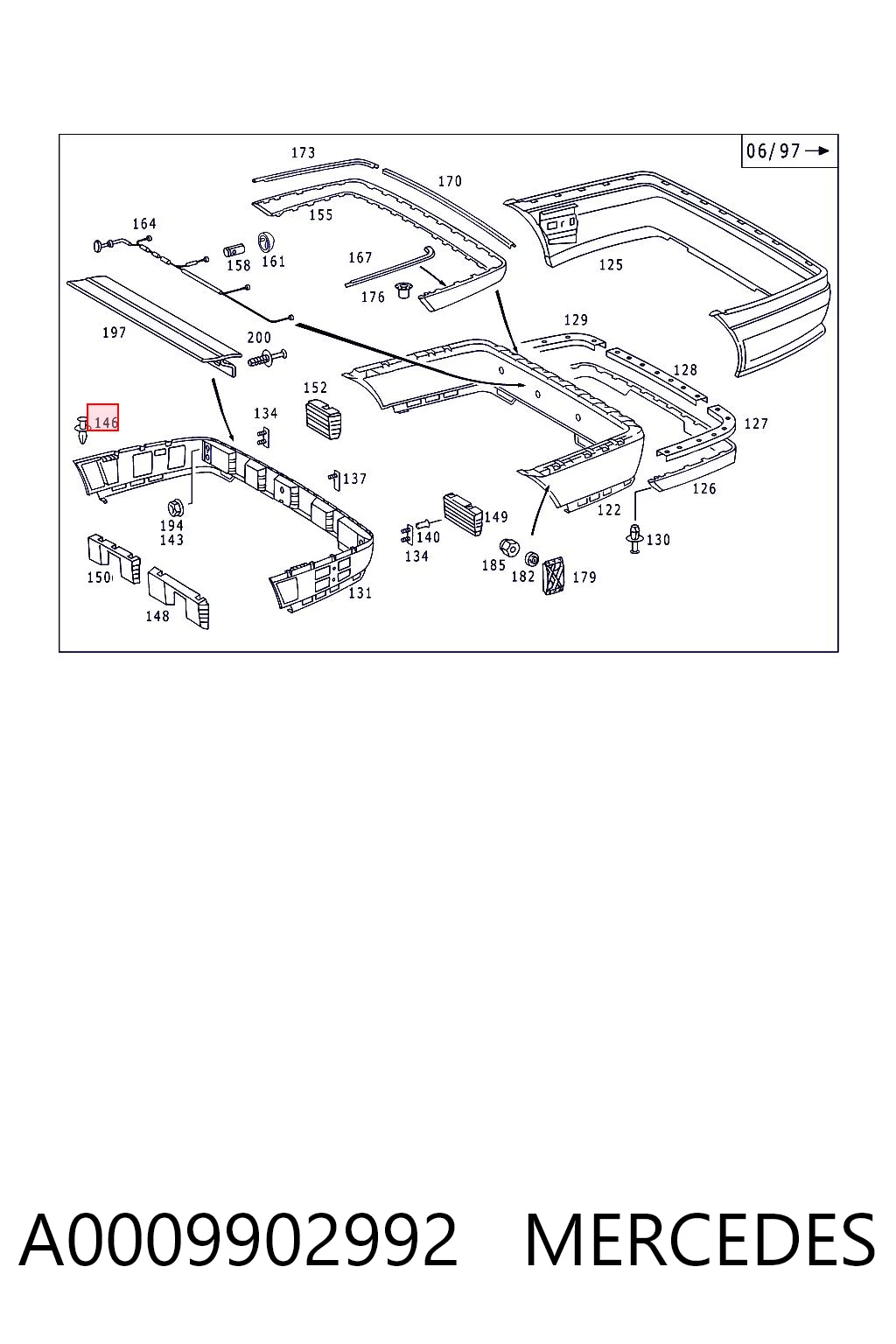 A0009902992 Mercedes Пістон (кліп) кріплення підкрилки переднього крила