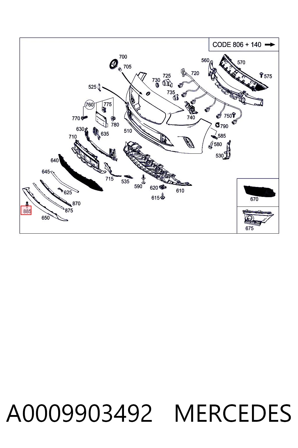 A0009903492 Mercedes Кліпса кріплення накладок порогів