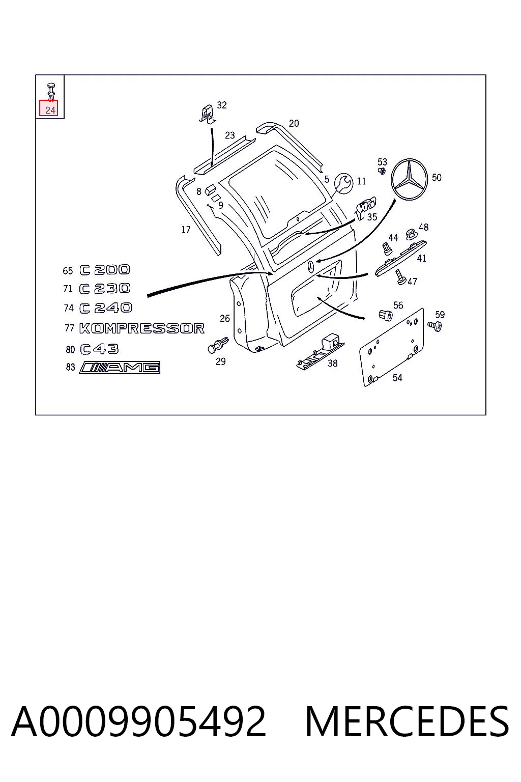A0009905492 Mercedes Пістон (кліп) кріплення підкрилки переднього крила
