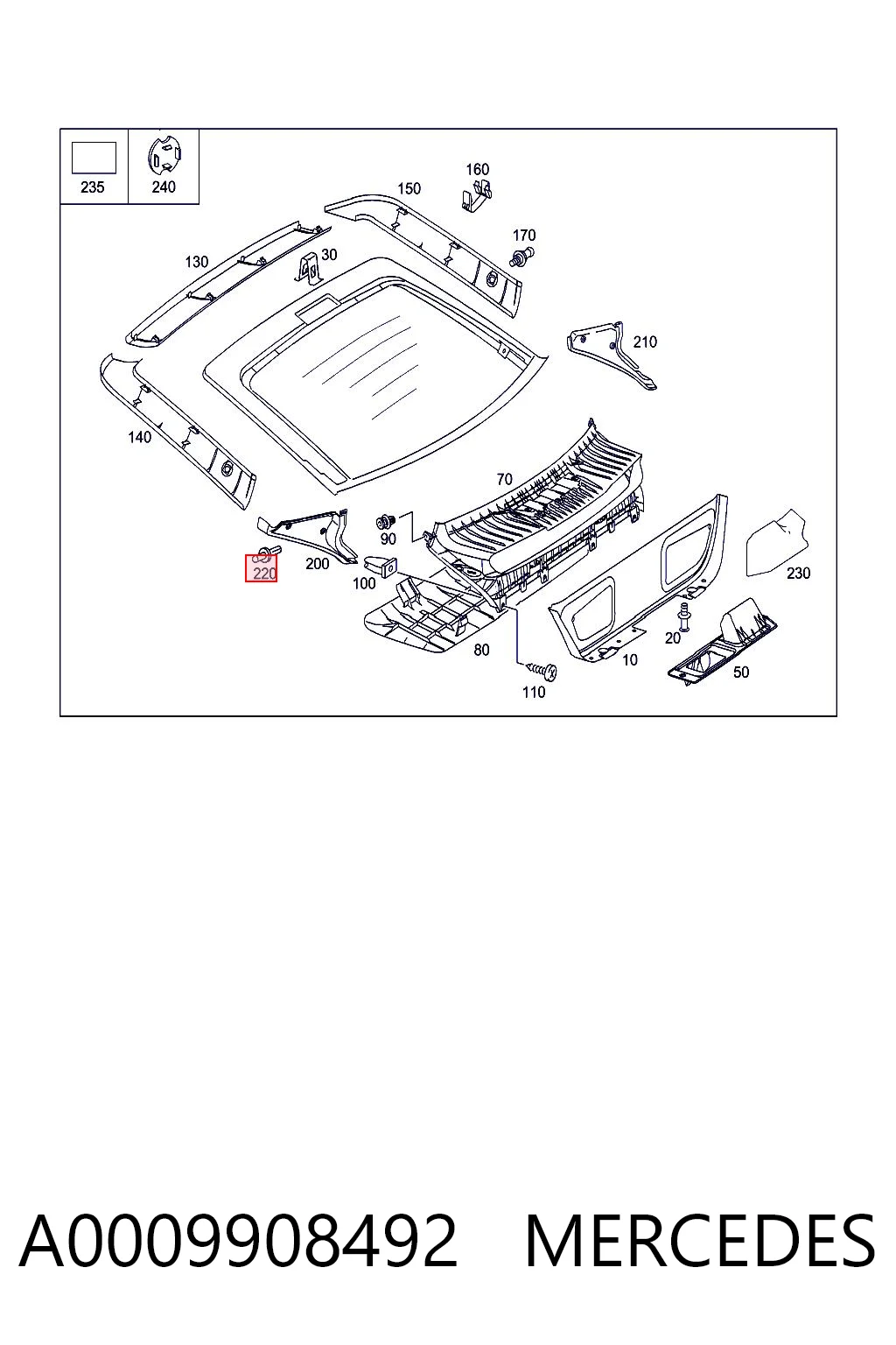 A0009908492 Mercedes Кліпса термоізоляції капота