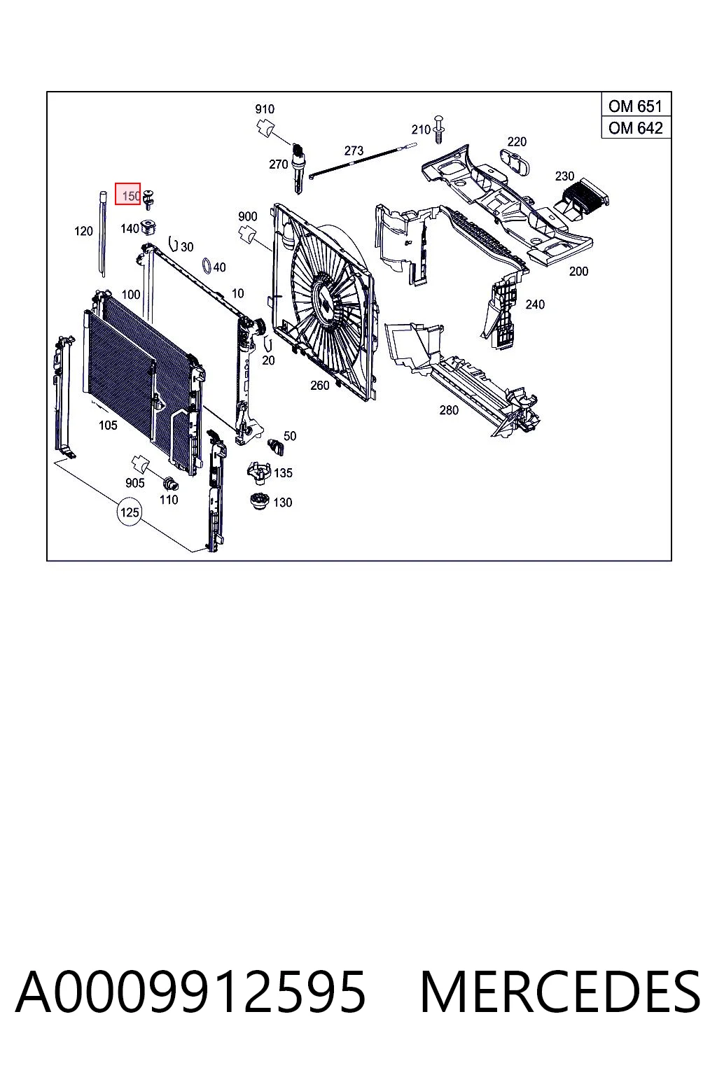 A0009912595 Mercedes Подушка радіатора охолодження, верхня