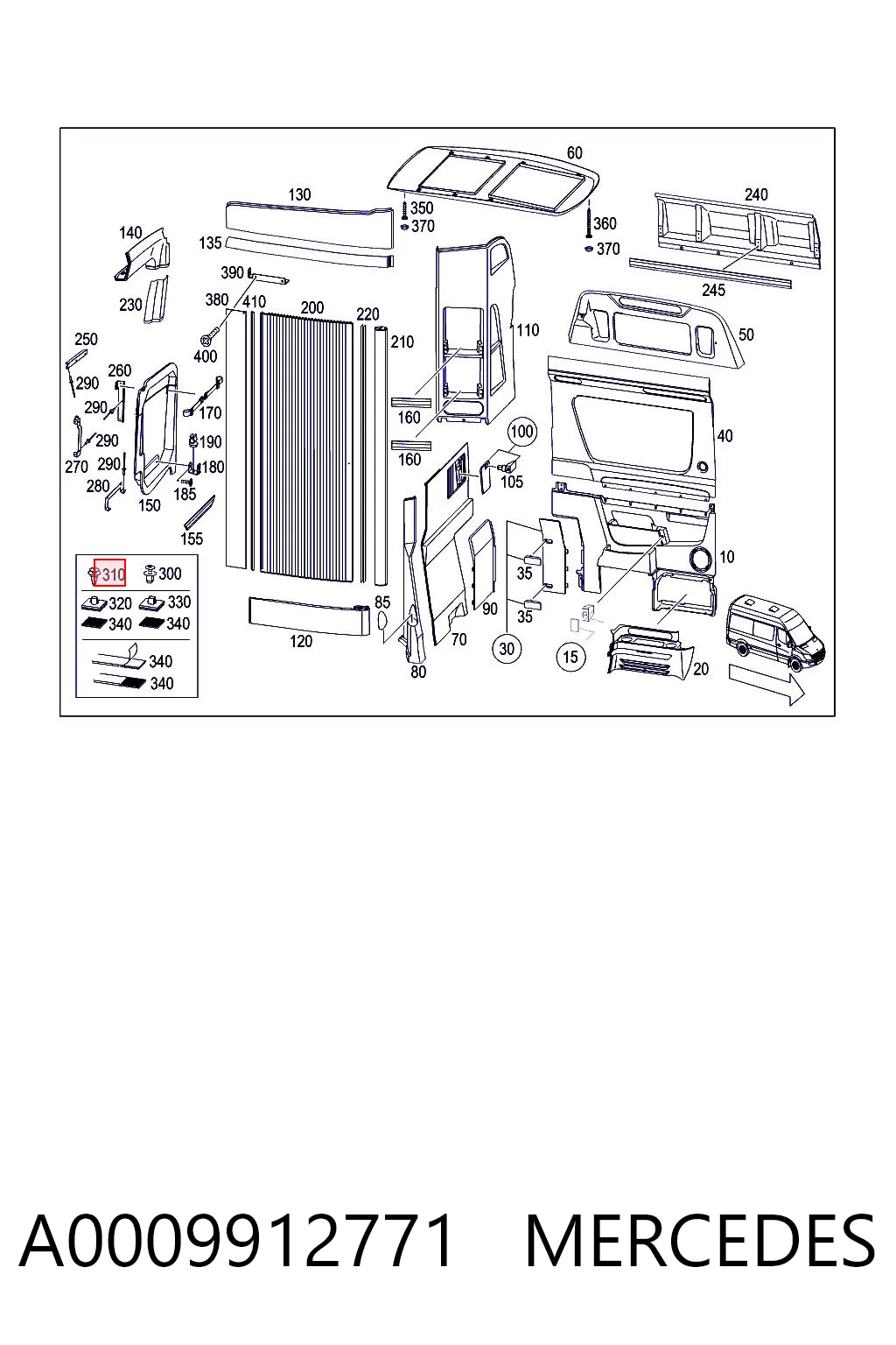 A0009912771 Mercedes Пістон (кліп) кріплення обшивки дверей