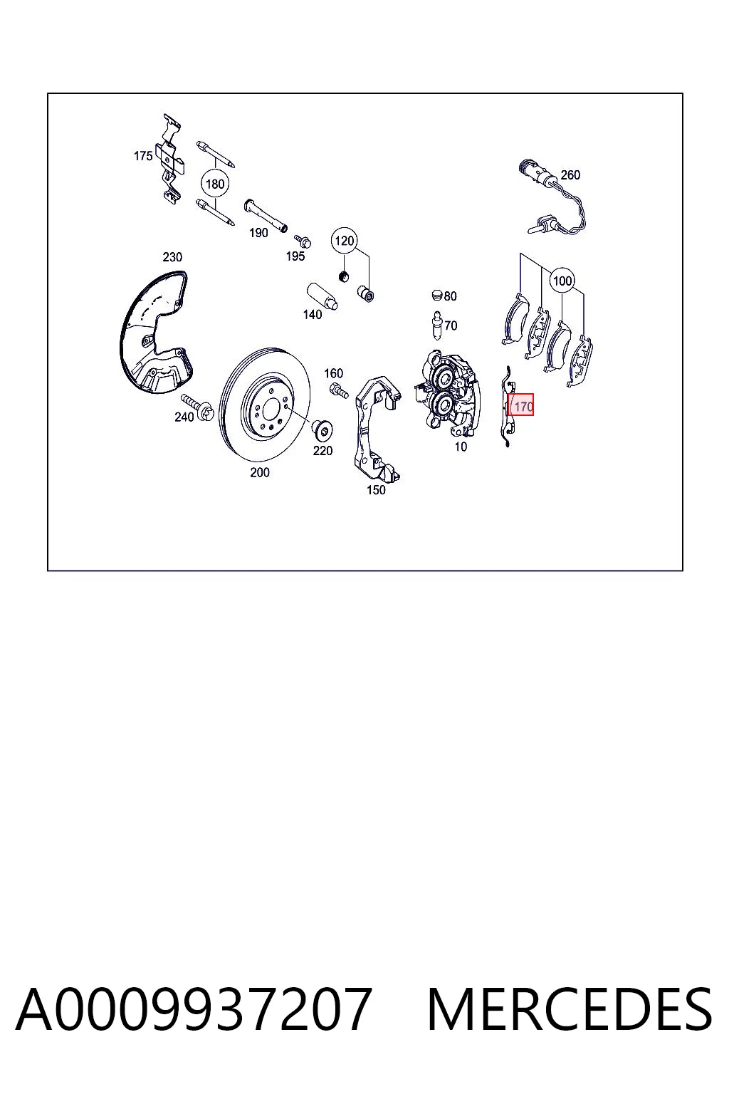 A0009937207 Mercedes Комплект пружинок кріплення дискових колодок, передніх