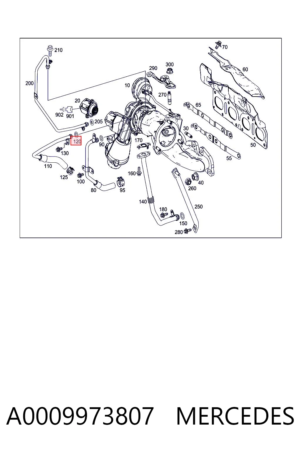 A0009973807 Mercedes Прокладка (кільце) шланга охолодження турбіни, подачі
