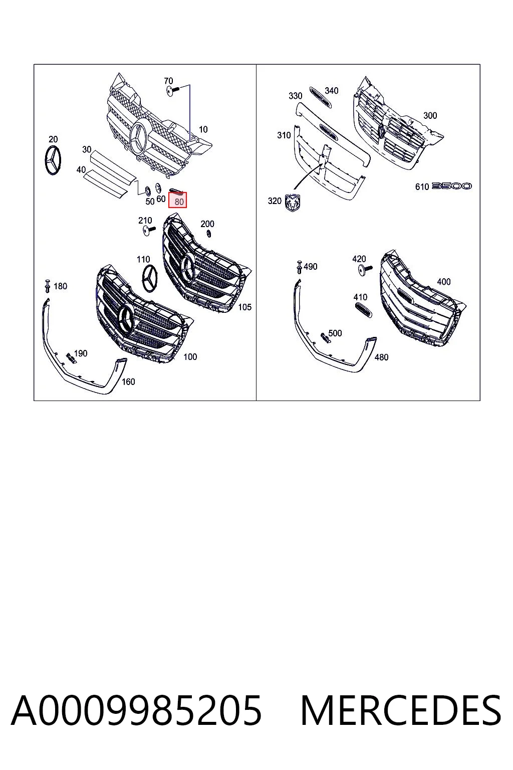 A0009985205 Mercedes Решітка радіатора