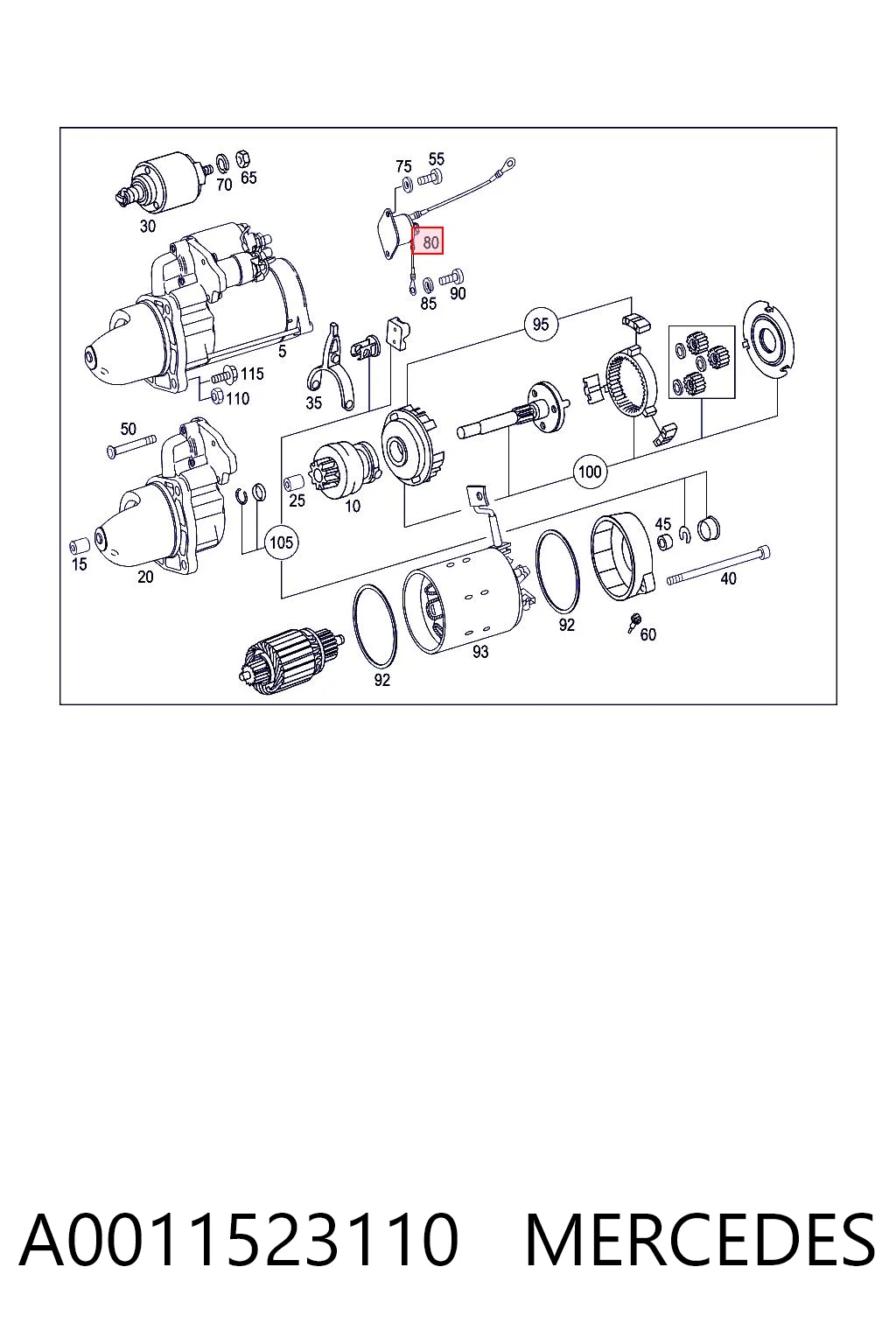 A0011523110 Mercedes Тягове реле стартера