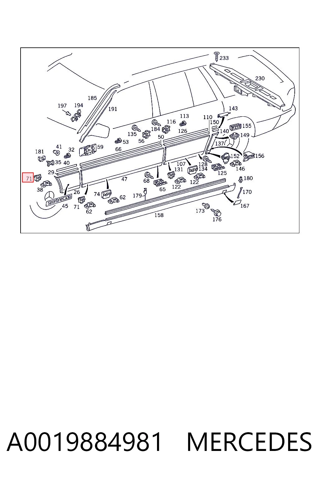 A0019884981 Mercedes Кліпса (пістон) кріплення молдинга двері