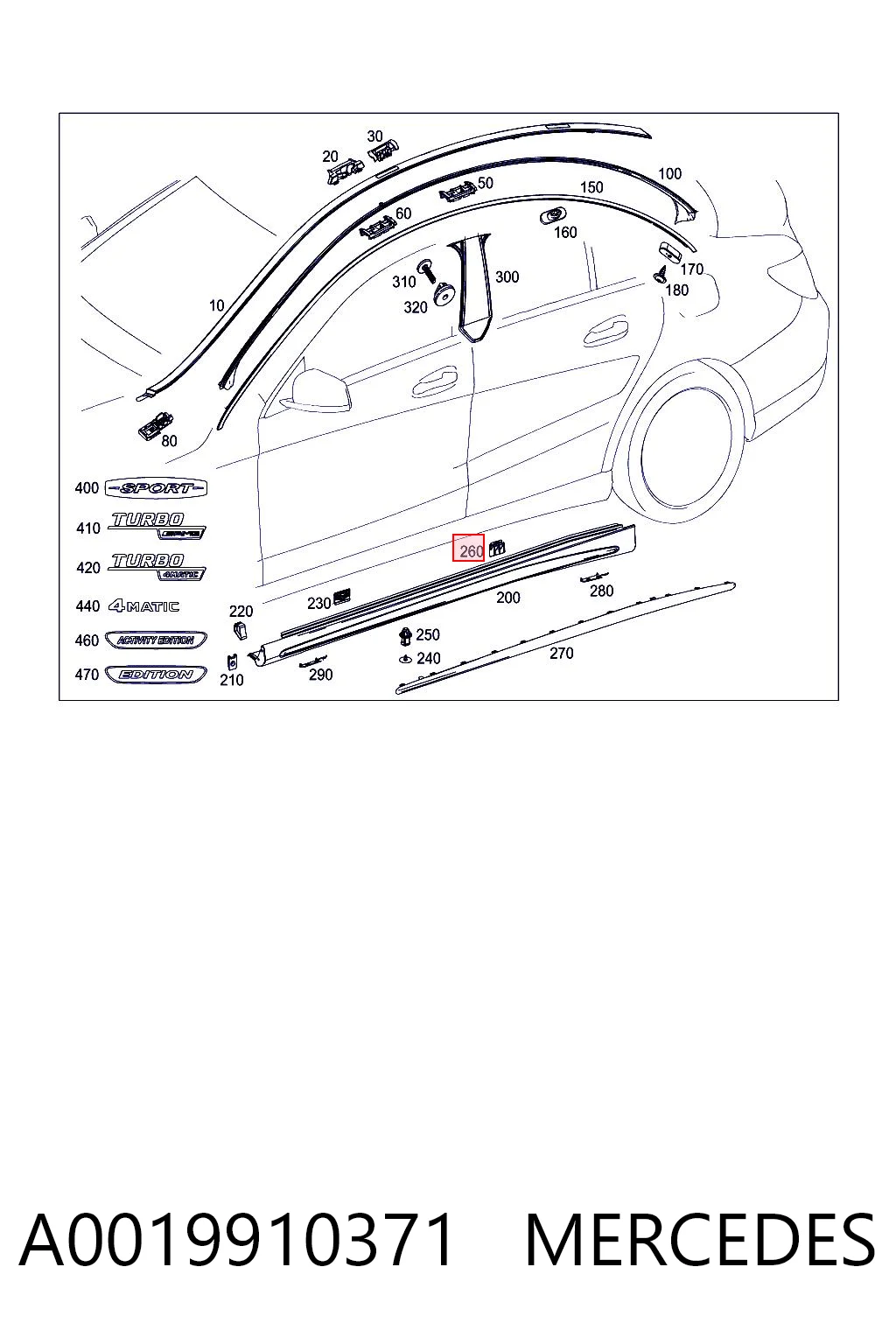 A0019910371 Mercedes Кліпса кріплення накладок порогів