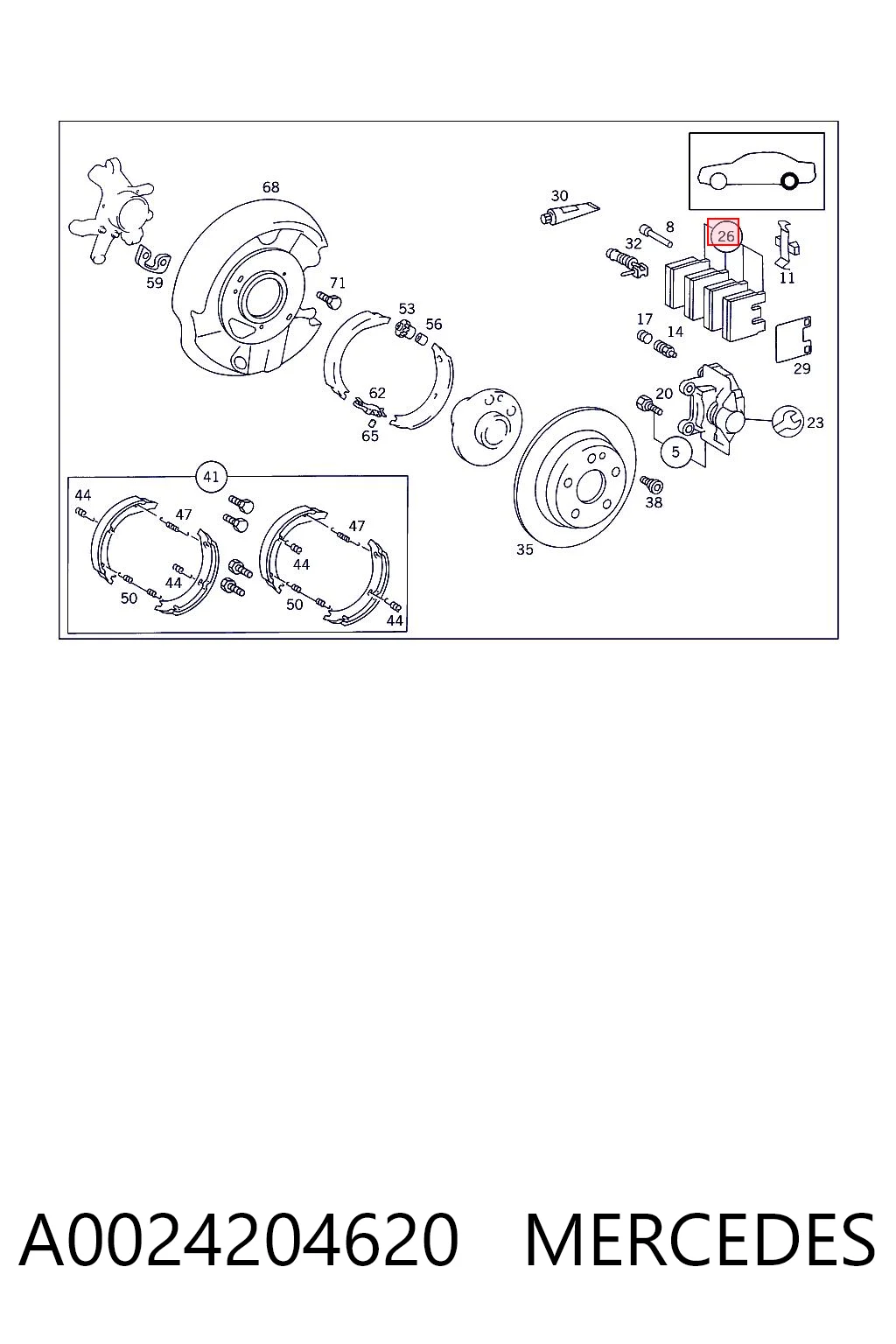 A0024204620 Mercedes Колодки гальмівні задні, дискові