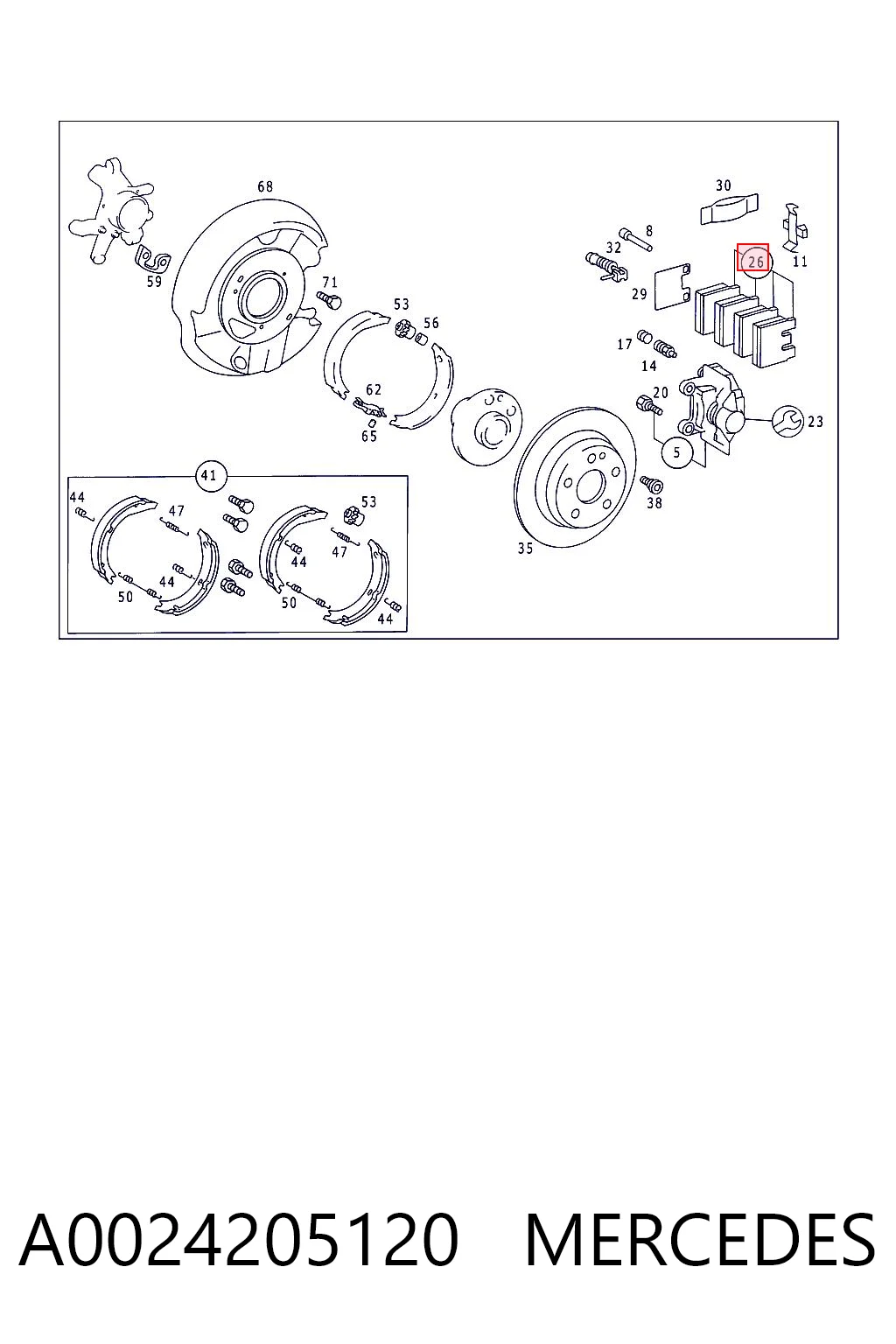 A0024205120 Mercedes Колодки гальмівні задні, дискові