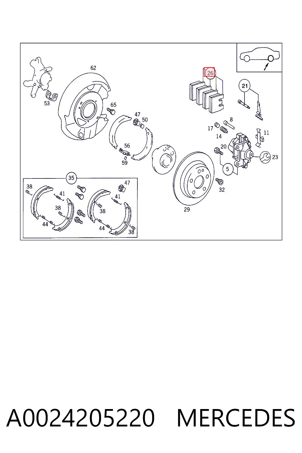 A0024205220 Mercedes Колодки гальмівні задні, дискові