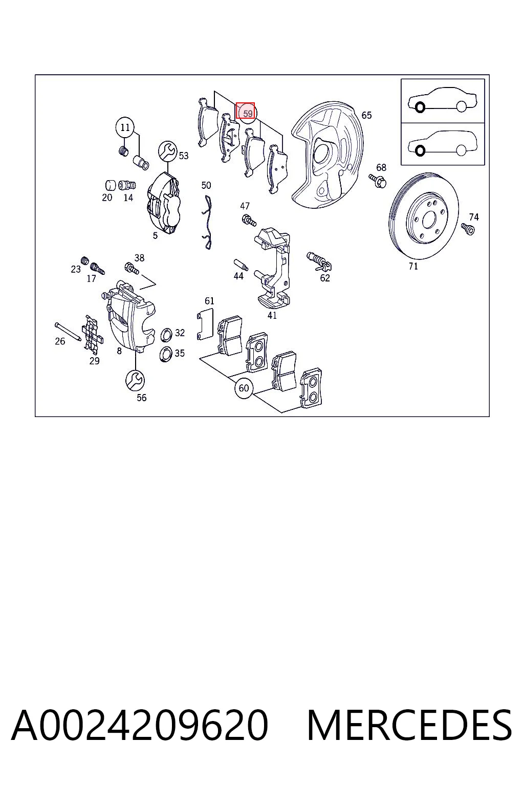 A0024209620 Mercedes Передні гальмівні колодки