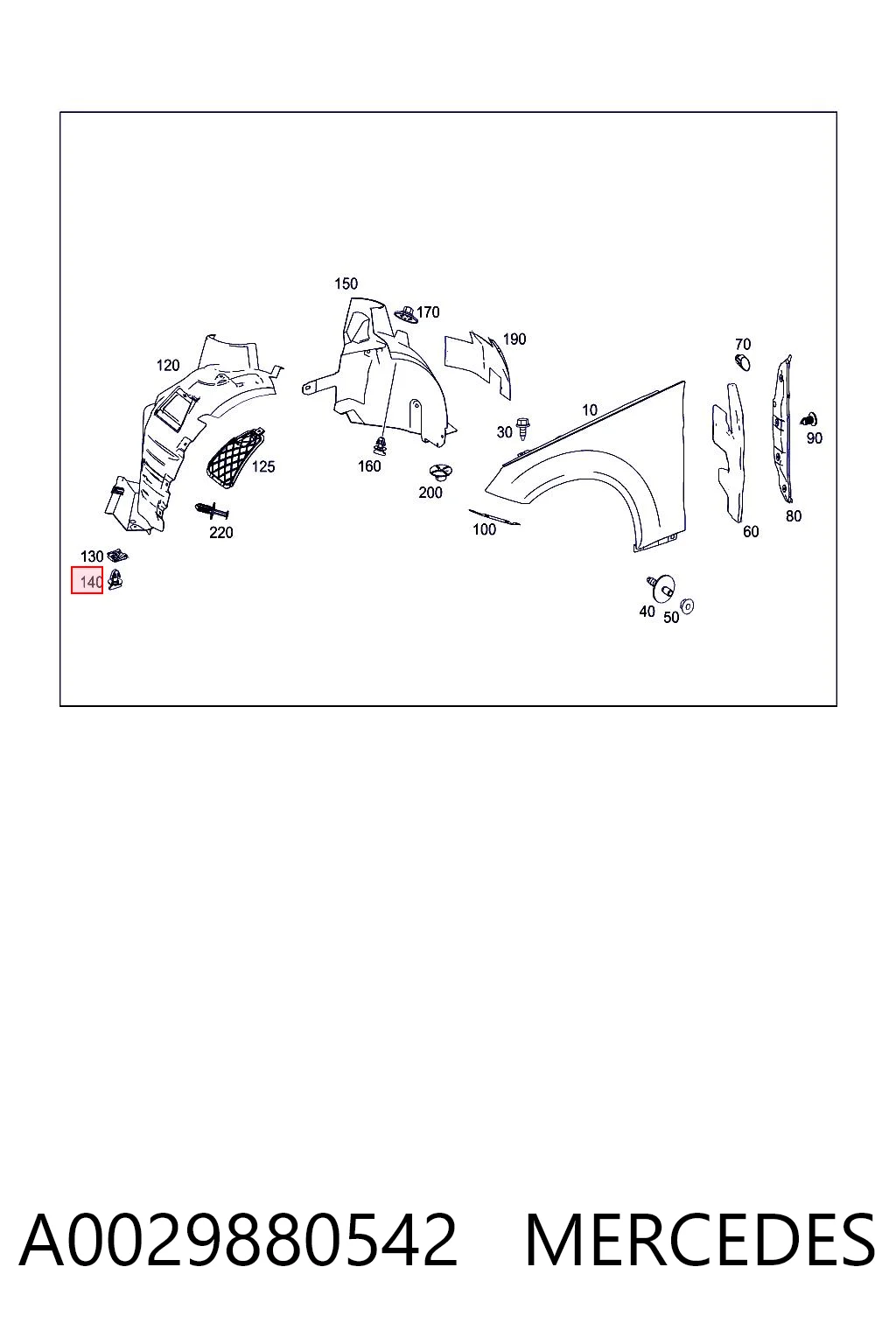 A0029880542 Mercedes Пістон (кліп) кріплення підкрилки переднього крила