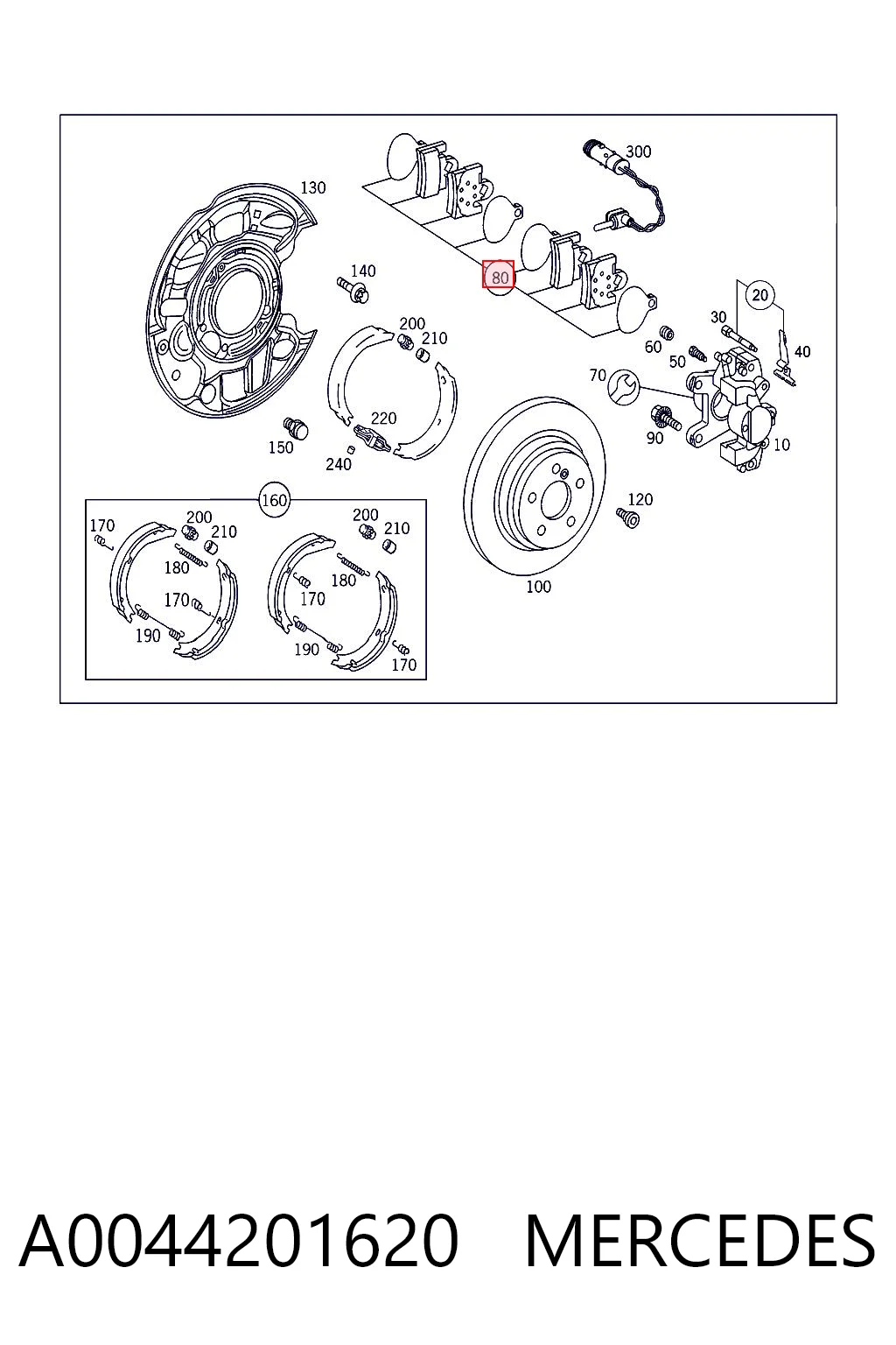 A0044201620 Mercedes Колодки гальмівні задні, дискові
