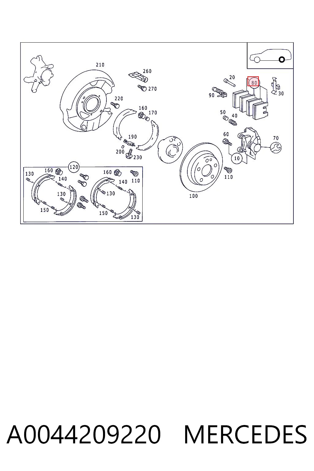 A0044209220 Mercedes Колодки гальмівні задні, дискові