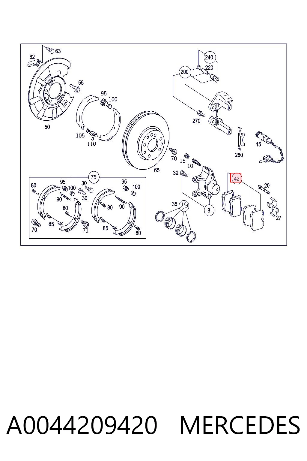 A0044209420 Mercedes Колодки гальмівні задні, дискові