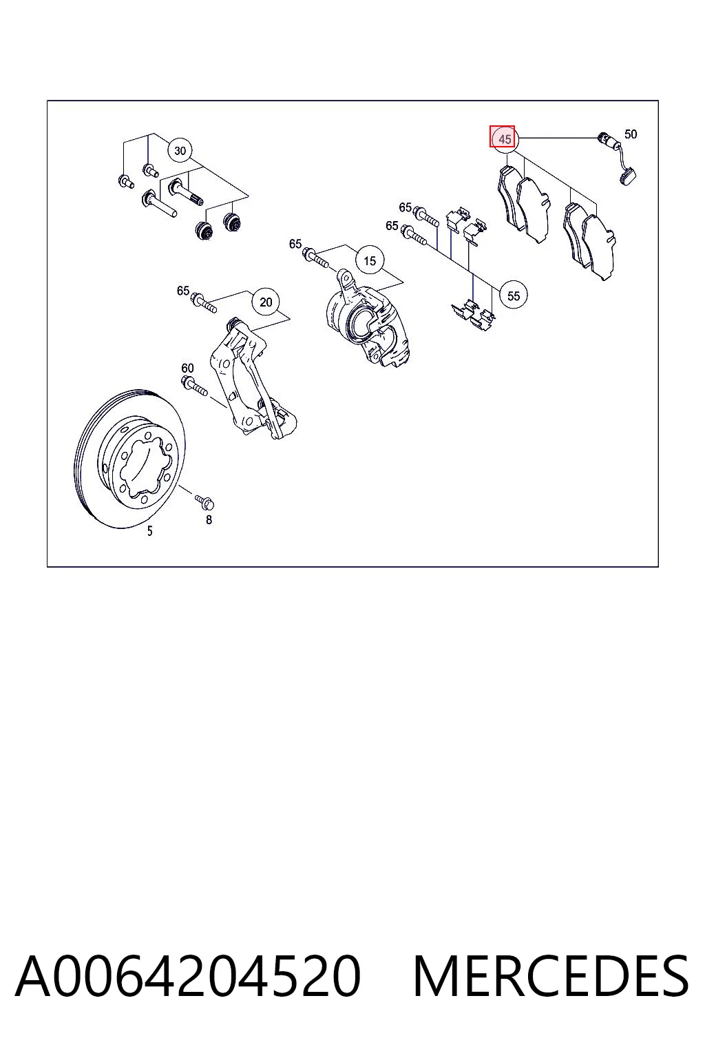 A0064204520 Mercedes Колодки гальмівні задні, дискові