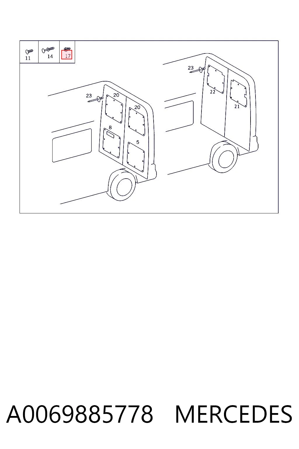 A0069885778 Mercedes Кліпса кріплення накладок порогів