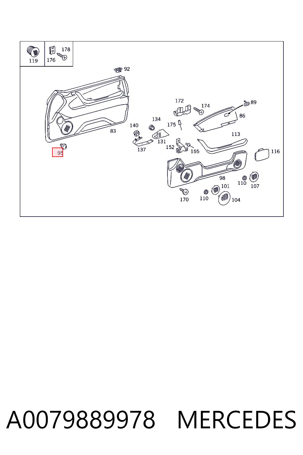 A0079889978 Mercedes Пістон (кліп) кріплення обшивки дверей