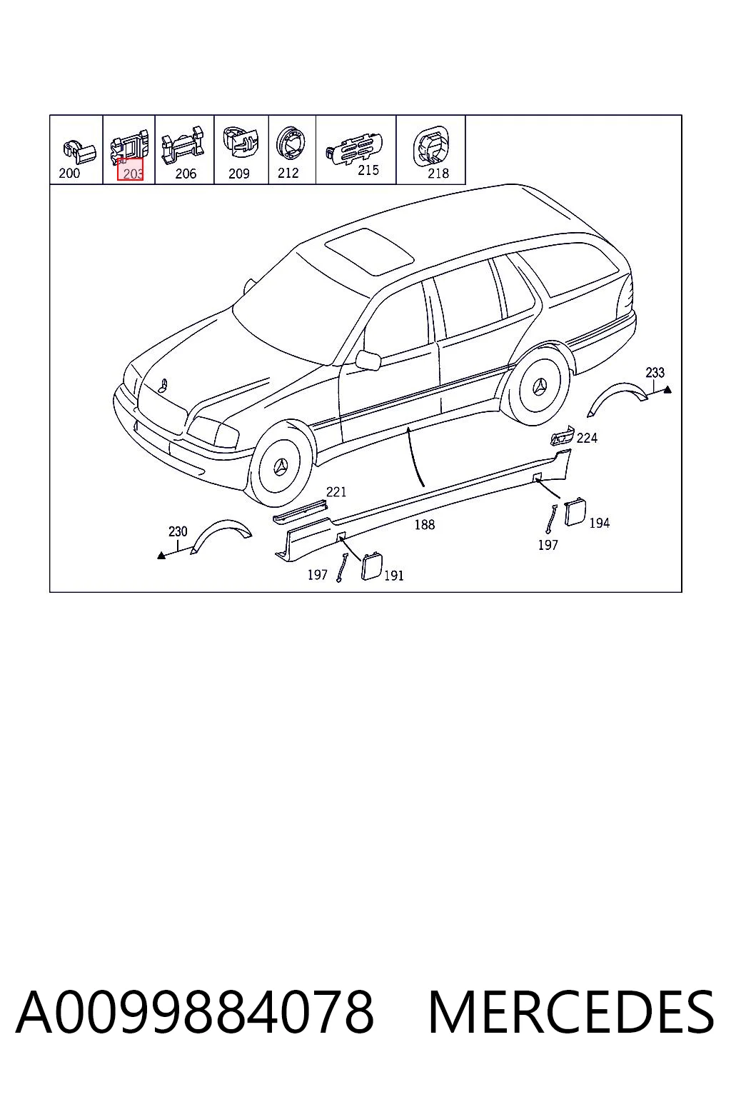A0099884078 Mercedes Опора порога (кріплення)