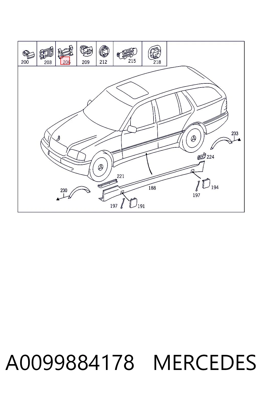 A0099884178 Mercedes Кліпса кріплення накладок порогів