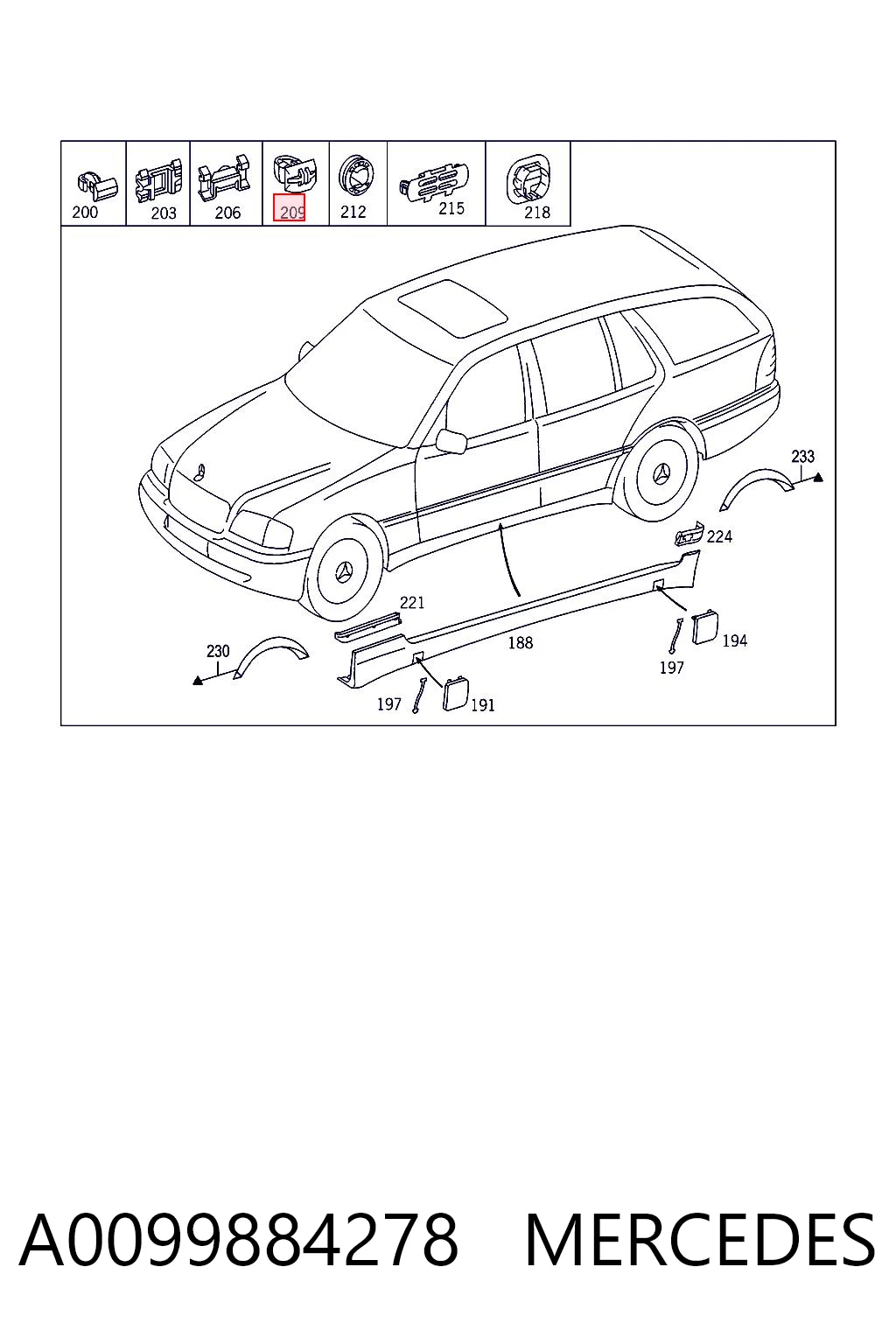 A0099884278 Mercedes Кліпса кріплення накладок порогів