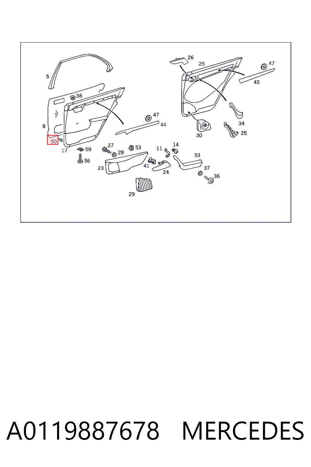 A0119887678 Mercedes Пістон (кліп) кріплення обшивки дверей