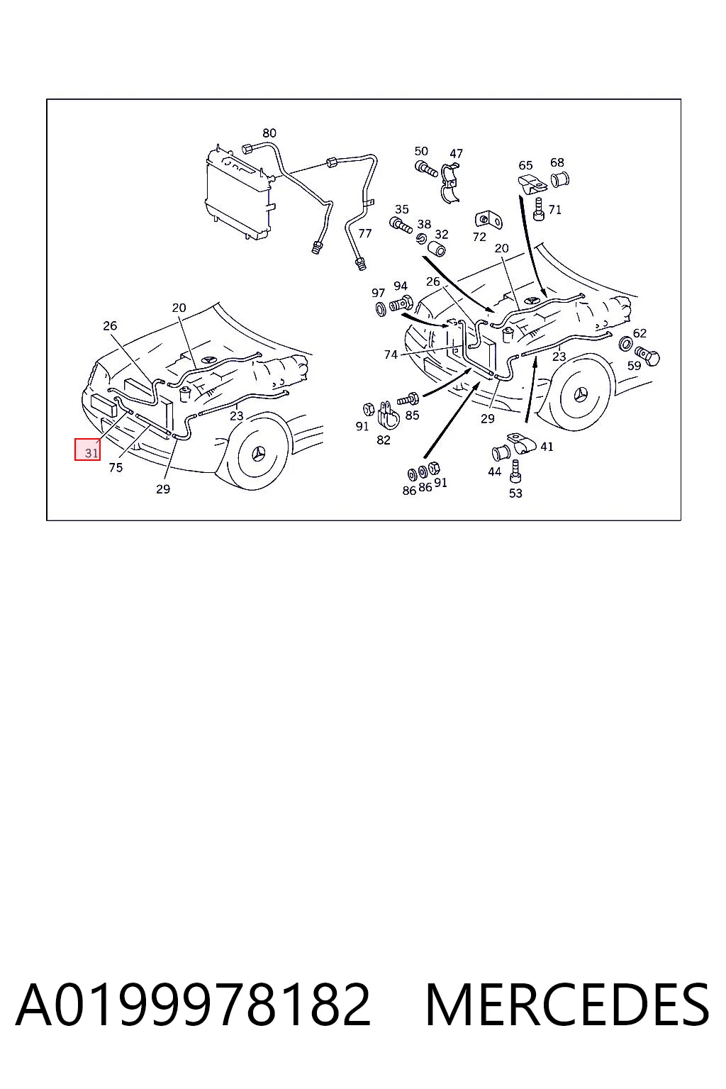 A0199978182 Mercedes Трубка/шланг охолодження АКПП, обратка