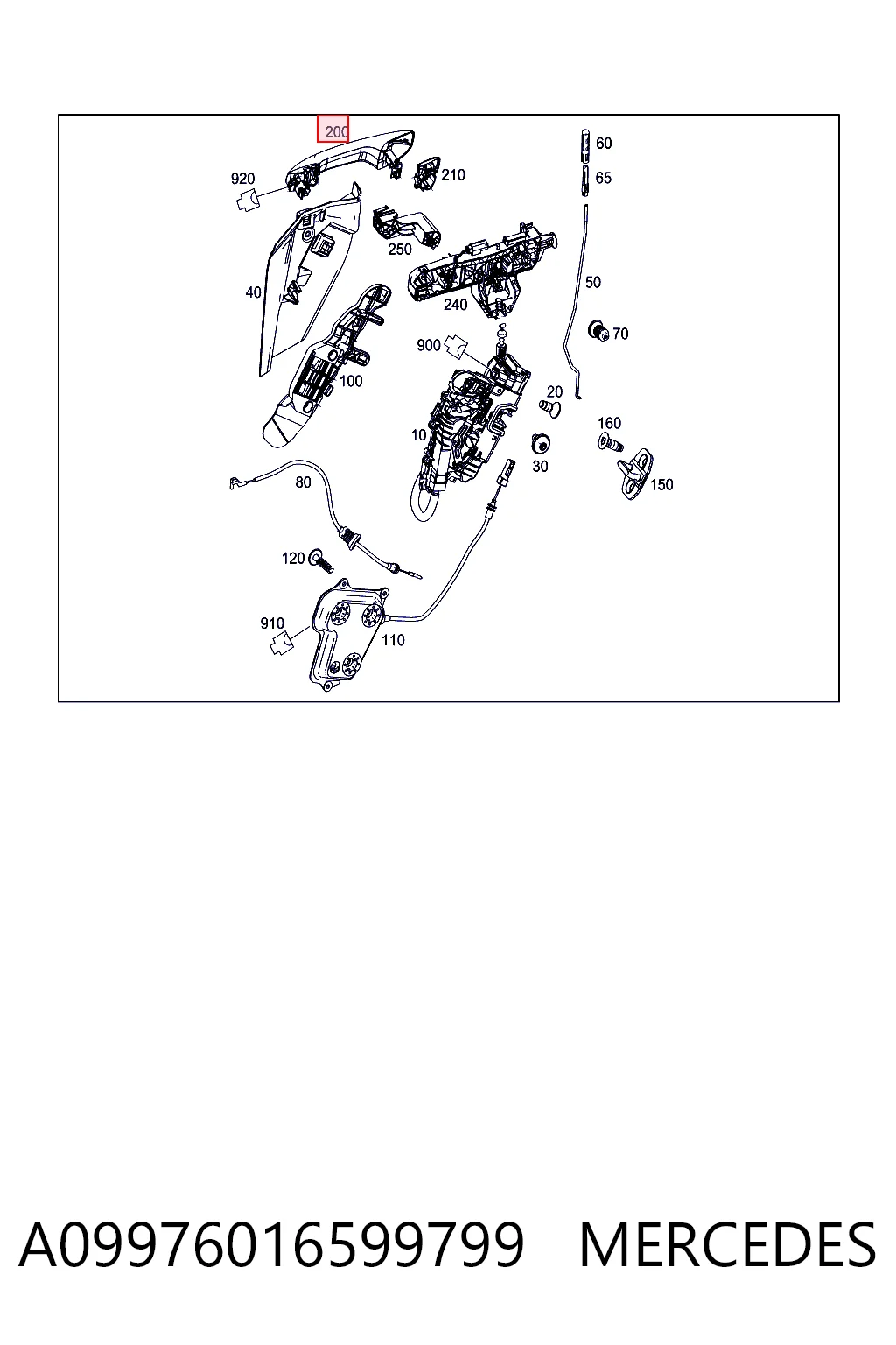 Ручка передньої двері зовнішня права Mercedes A09976016599696