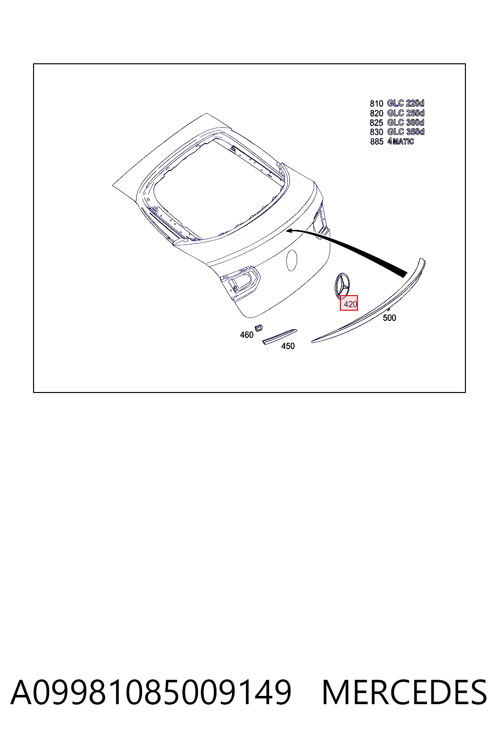 A09981085009197 Mercedes Емблема кришки багажника, фірмовий значок