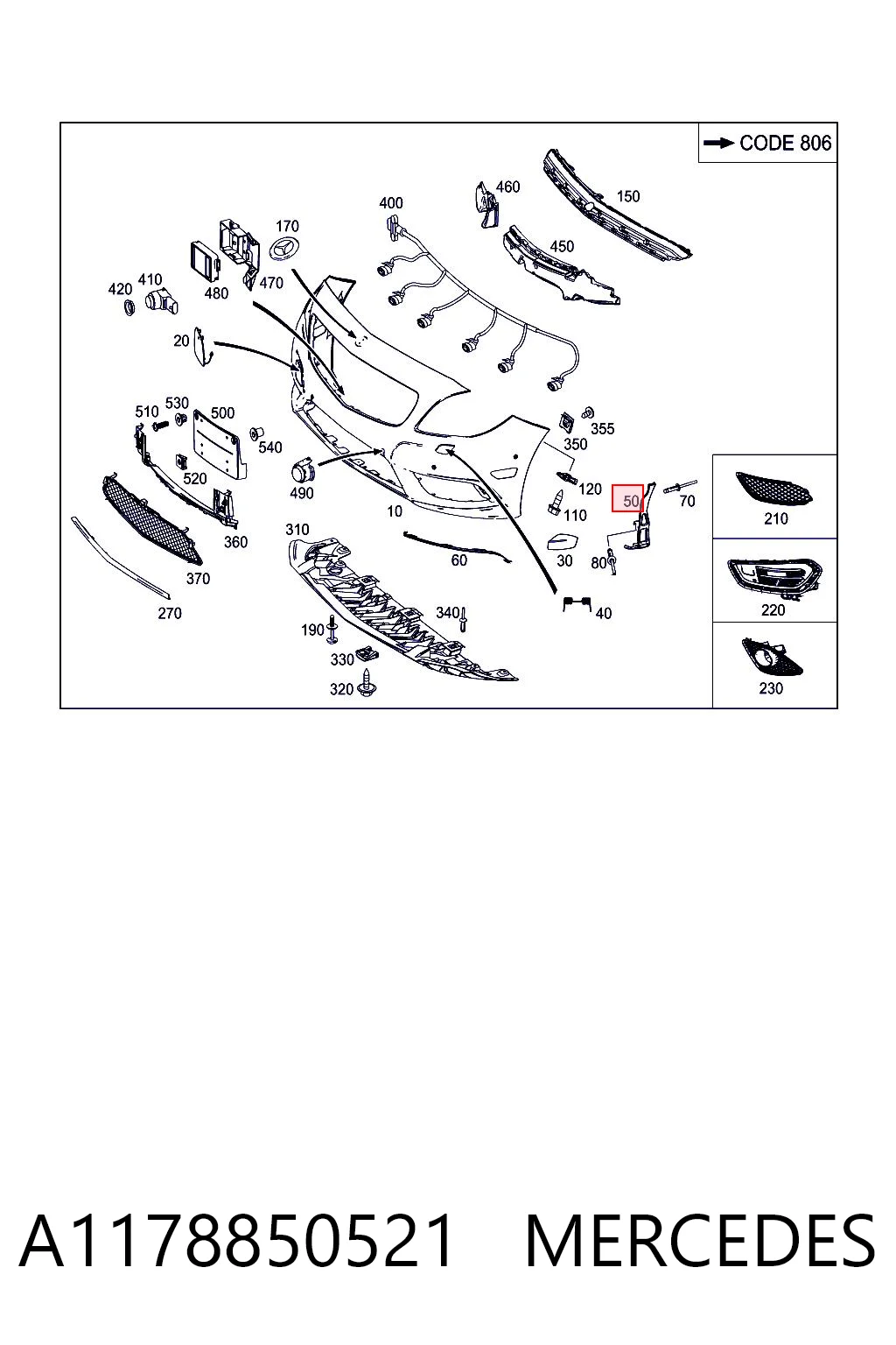 Кріплення бампера Mercedes A1178850521 ціна, від 110.46 USD