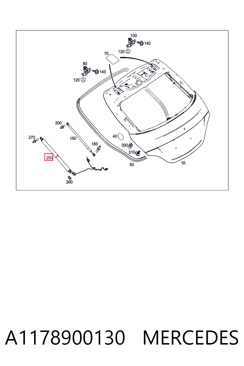 A1178900130 Mercedes Амортизатор кришки багажника / двері 3/5-ї задньої