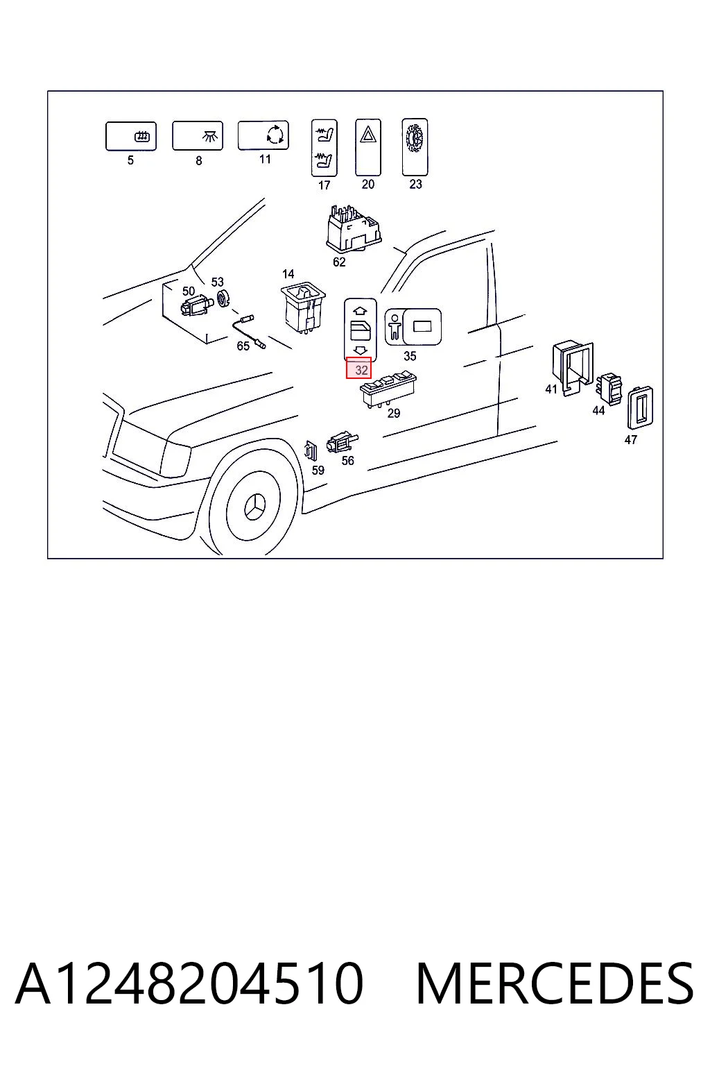 A1248204510 Mercedes Кнопка підйомника переднього правого скла