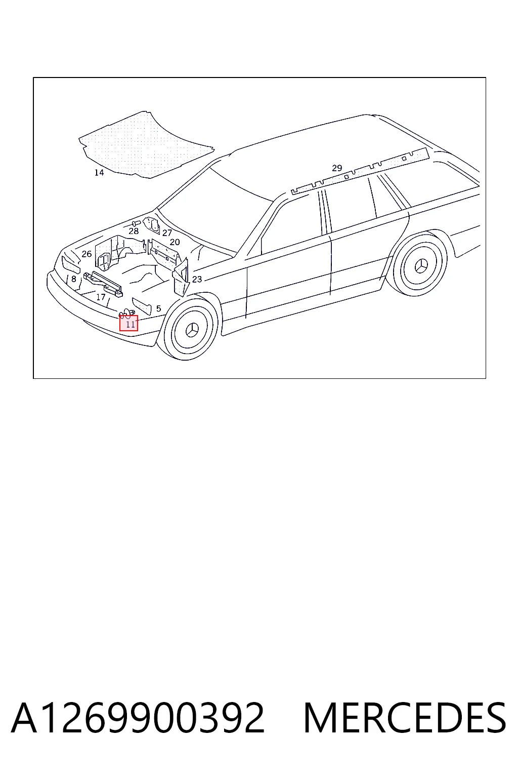 A1269900392 Mercedes Пістон (кліп) кріплення підкрилки переднього крила