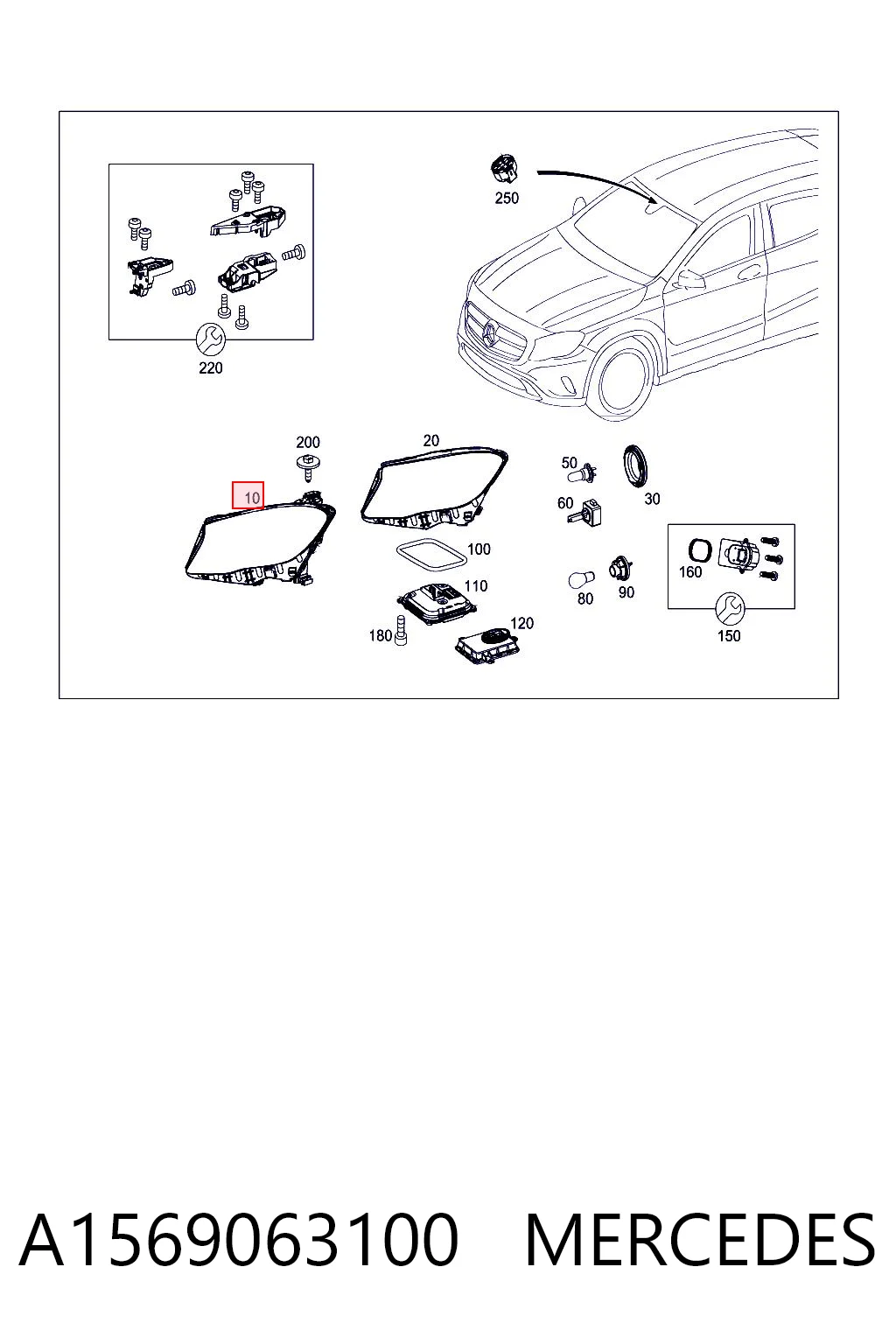 A1569063100 Mercedes Фара дальнього світла в зборі