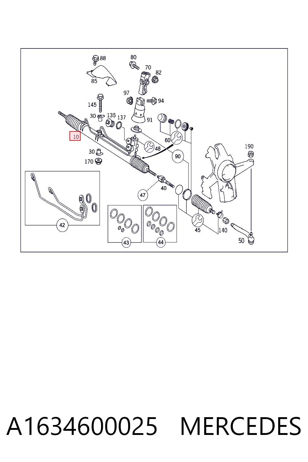 A1634600025 Mercedes Рейковий рульовий механізм