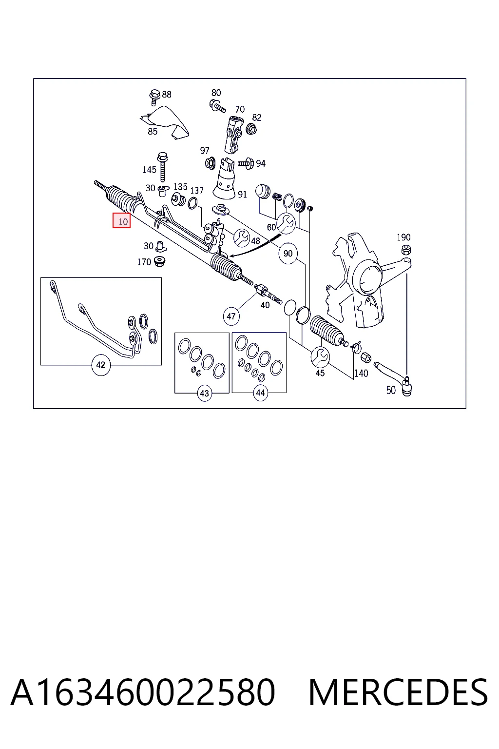 A163460022580 Mercedes Рейковий рульовий механізм