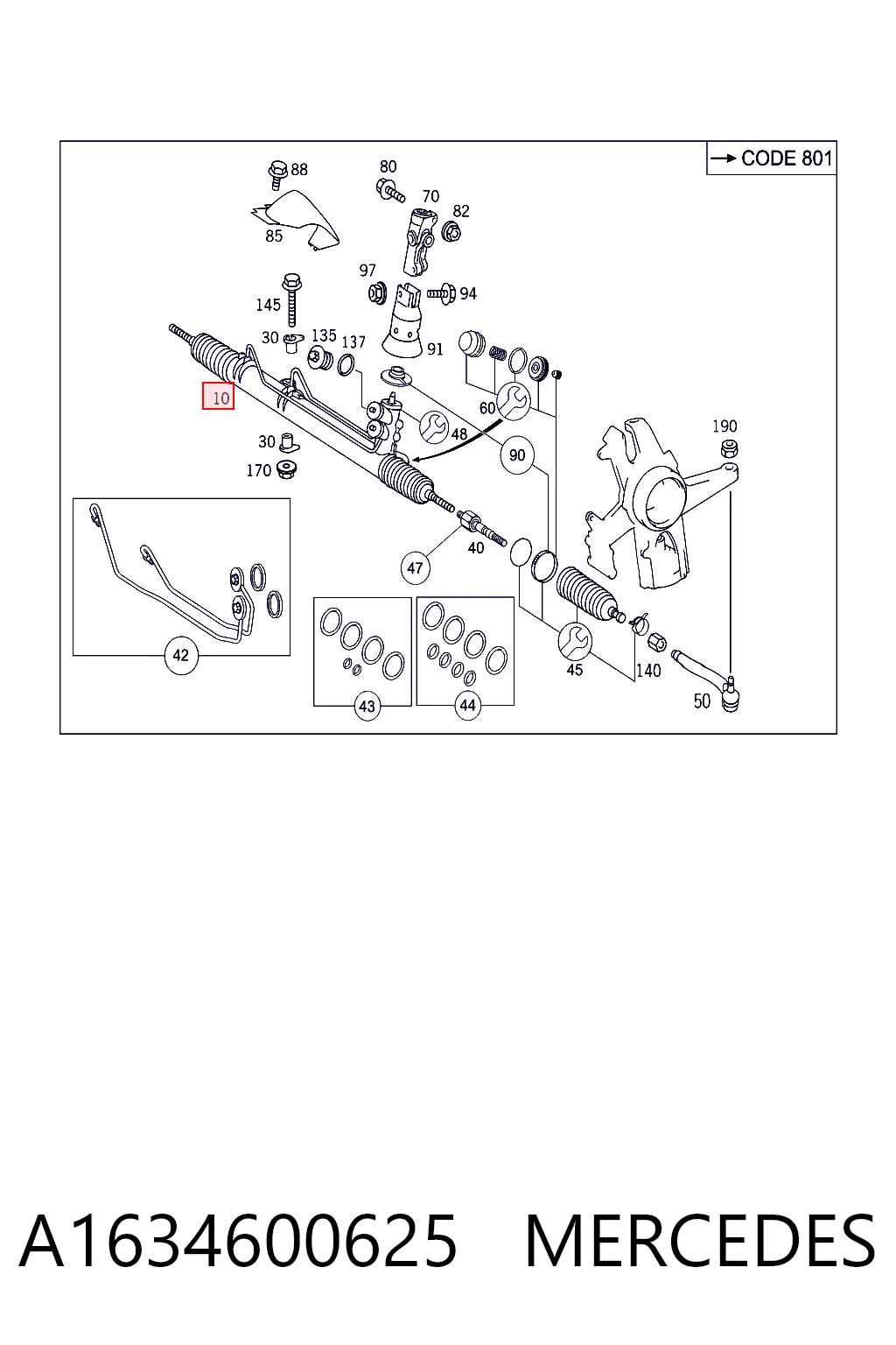 A1634600625 Mercedes Рейковий рульовий механізм