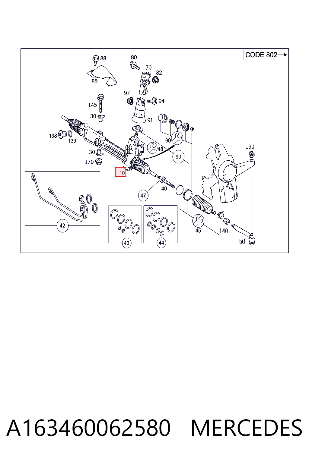 A163460062580 Mercedes Рейковий рульовий механізм