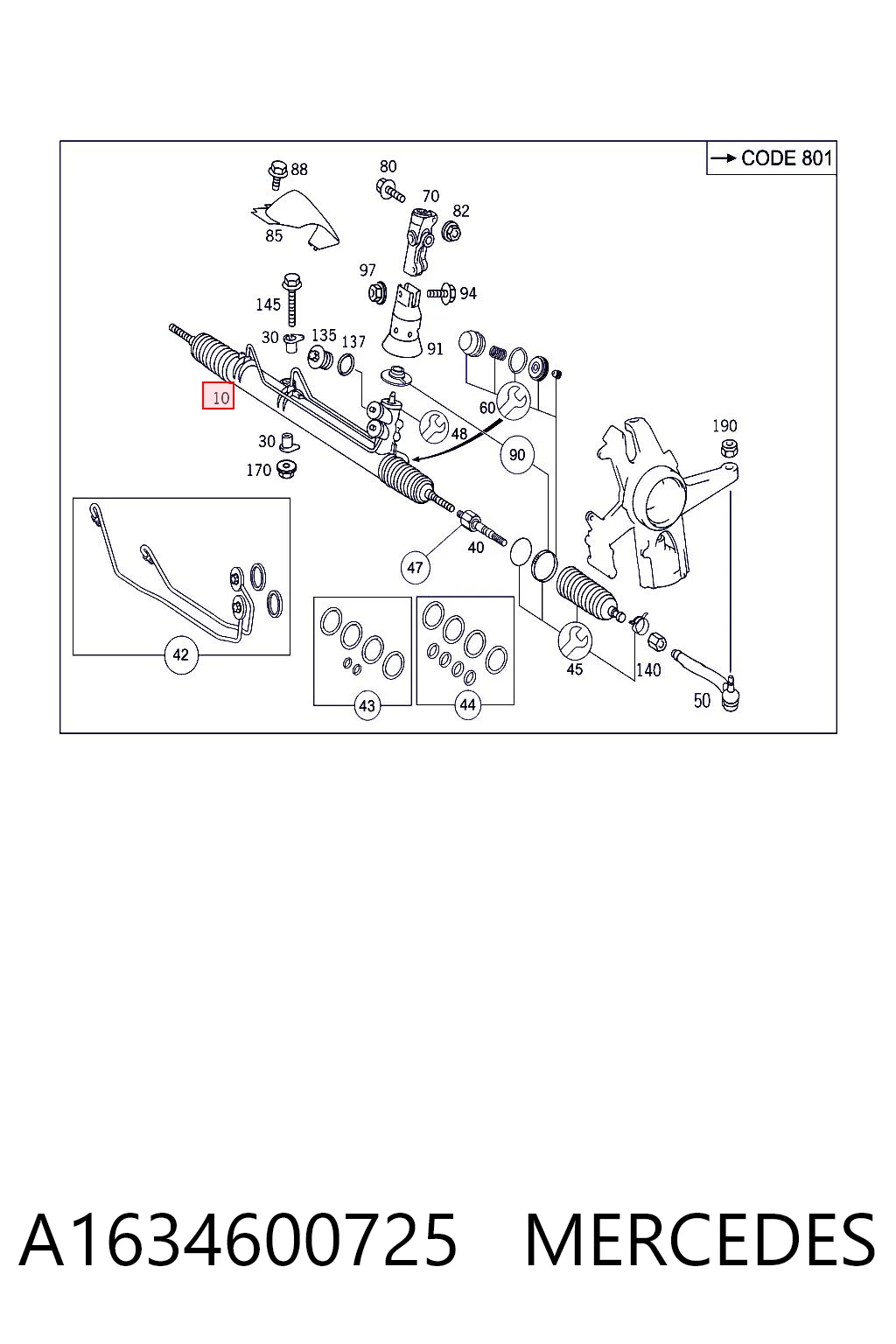 A1634600725 Mercedes Рейковий рульовий механізм