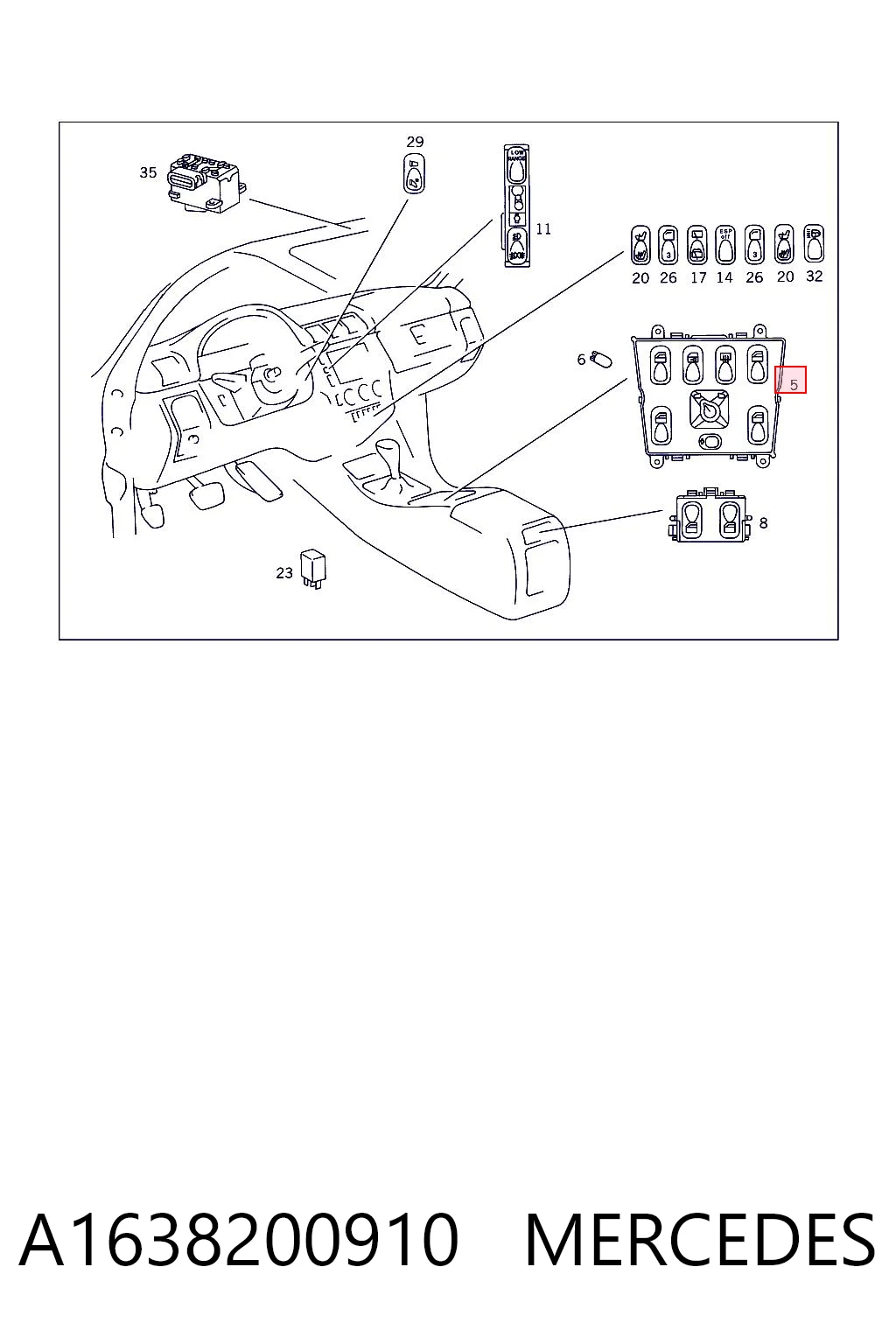 A1638200910 Mercedes Кнопковий блок управління склопідіймачами центральної консолі