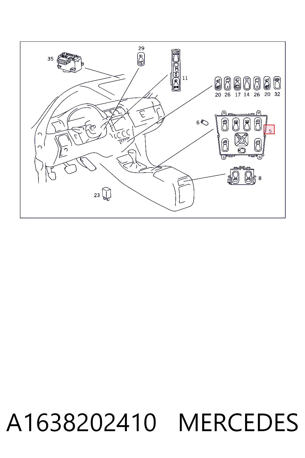 A1638202410 Mercedes Кнопковий блок управління склопідіймачами центральної консолі